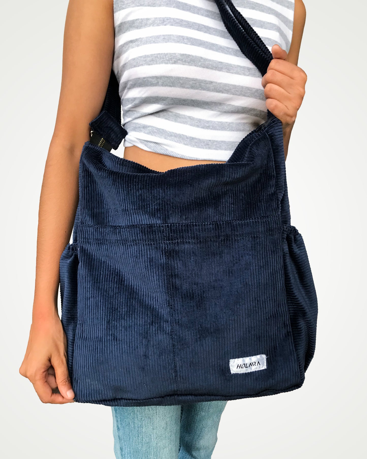 Corduroy Organized Shoulder Bag - Dark Blue