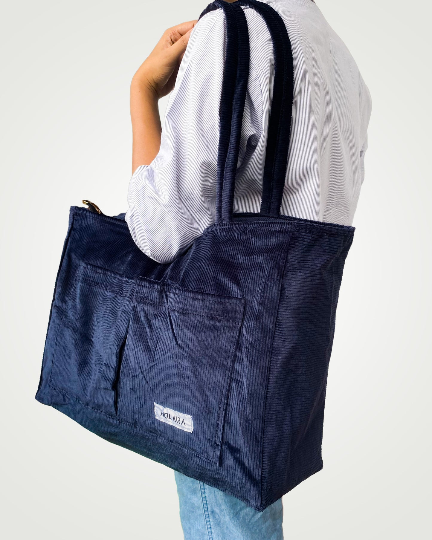 Corduroy Organized Tote Bag - Dark Blue