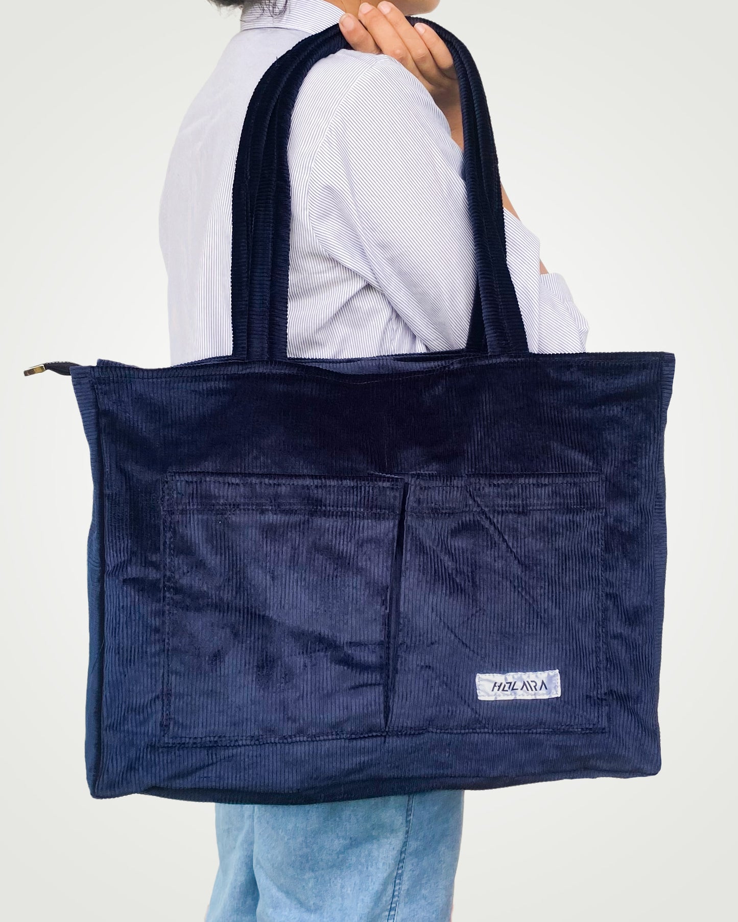 Corduroy Organized Tote Bag - Dark Blue