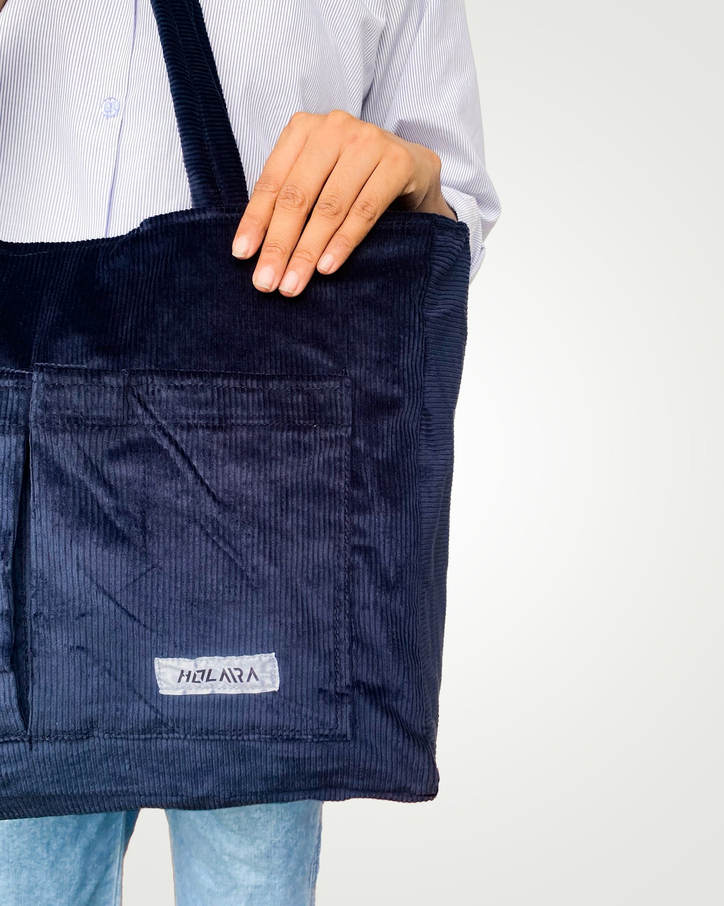 Corduroy Organized Tote Bag - Dark Blue