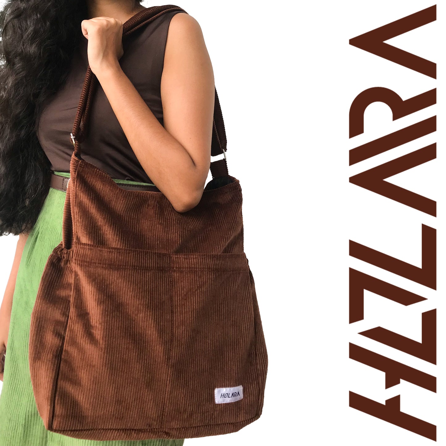 Corduroy Organized Shoulder Bag - Coffee Brown