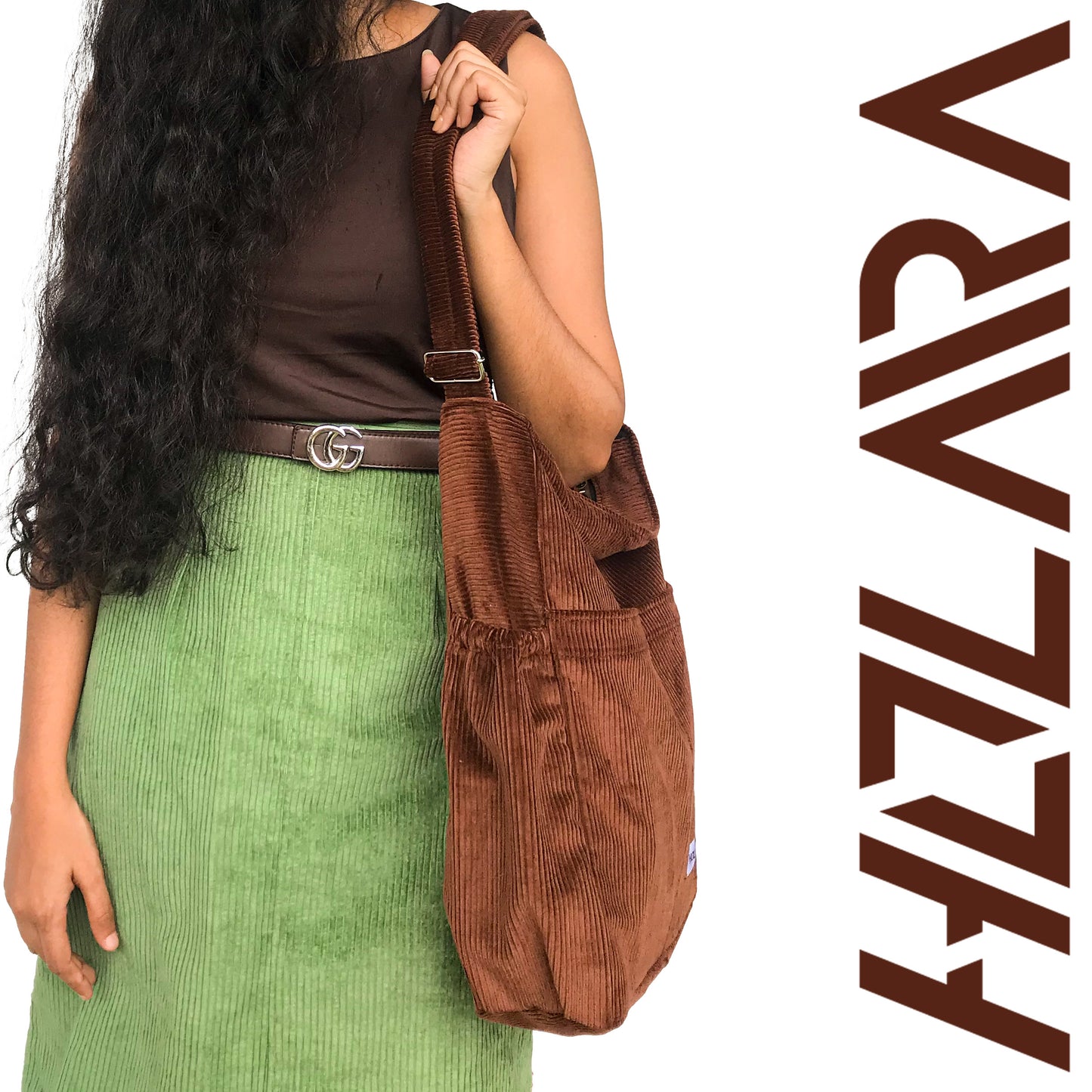 Corduroy Organized Shoulder Bag - Coffee Brown