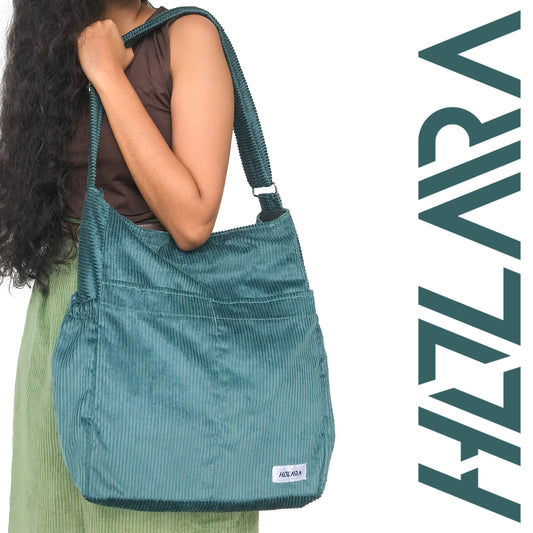 Corduroy Organized Shoulder Bag - Peacock Blue