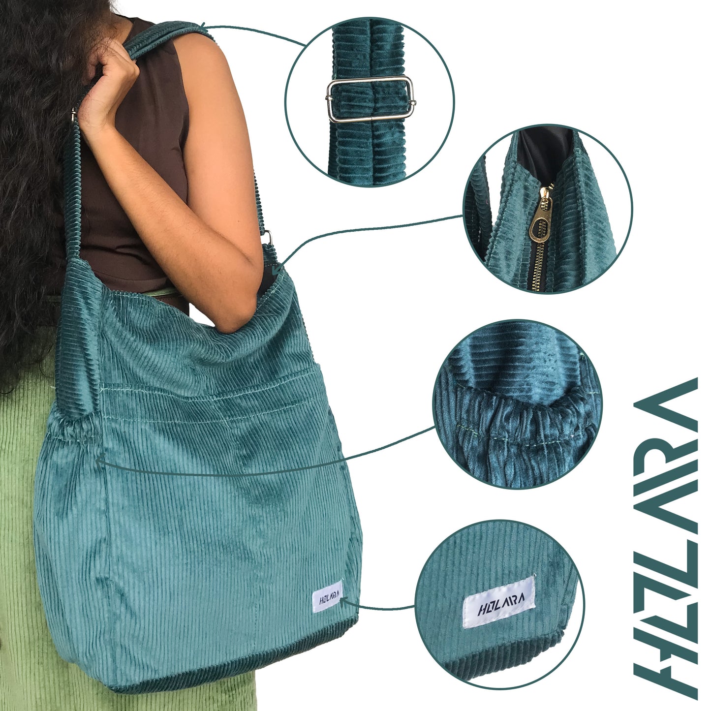 Corduroy Organized Shoulder Bag - Peacock Blue