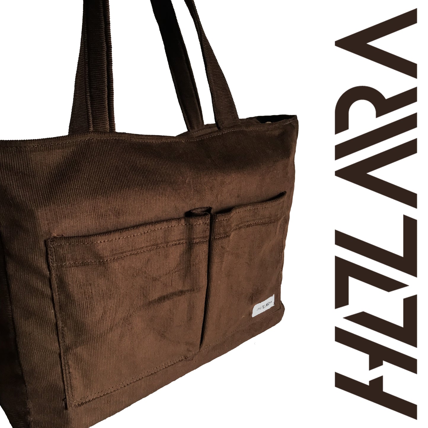 Corduroy Organized Tote Bag - Dark Brown
