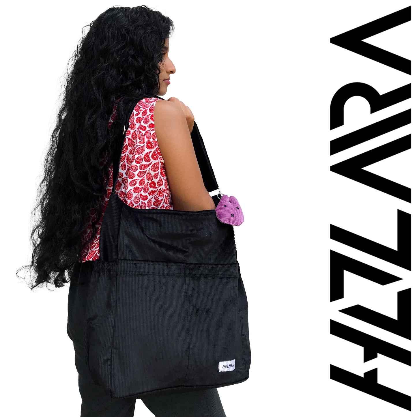 Corduroy Organized Shoulder Bag - Black