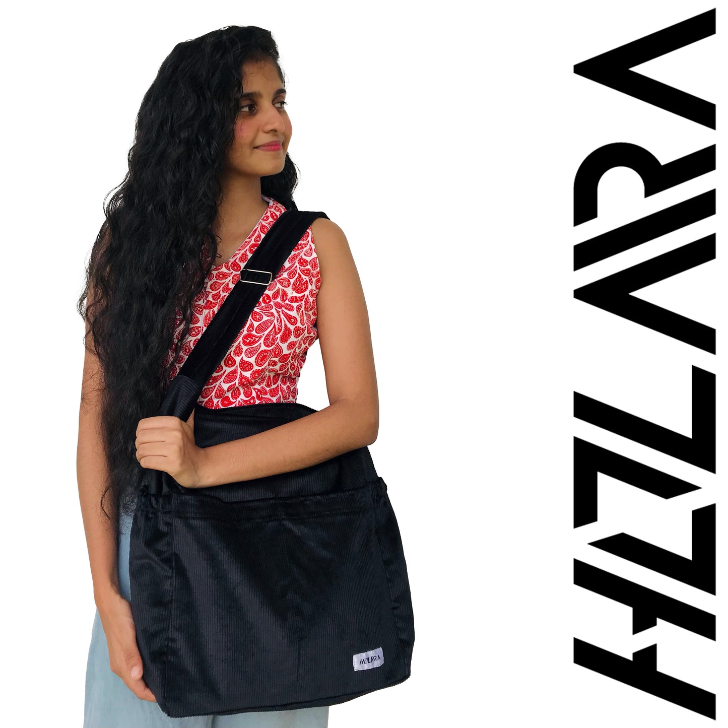 Corduroy Organized Shoulder Bag - Black