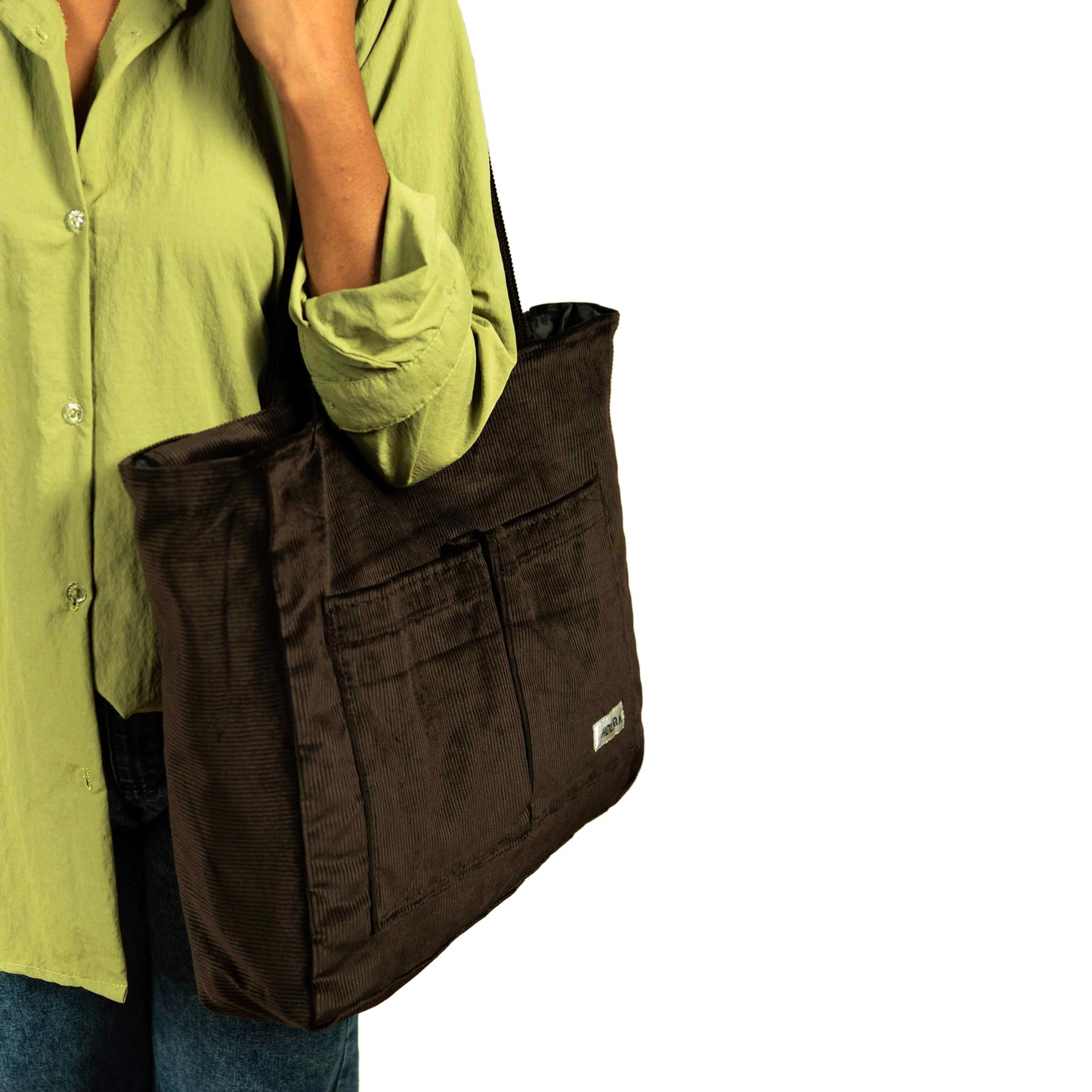 Corduroy Organized Tote Bag - Dark Brown