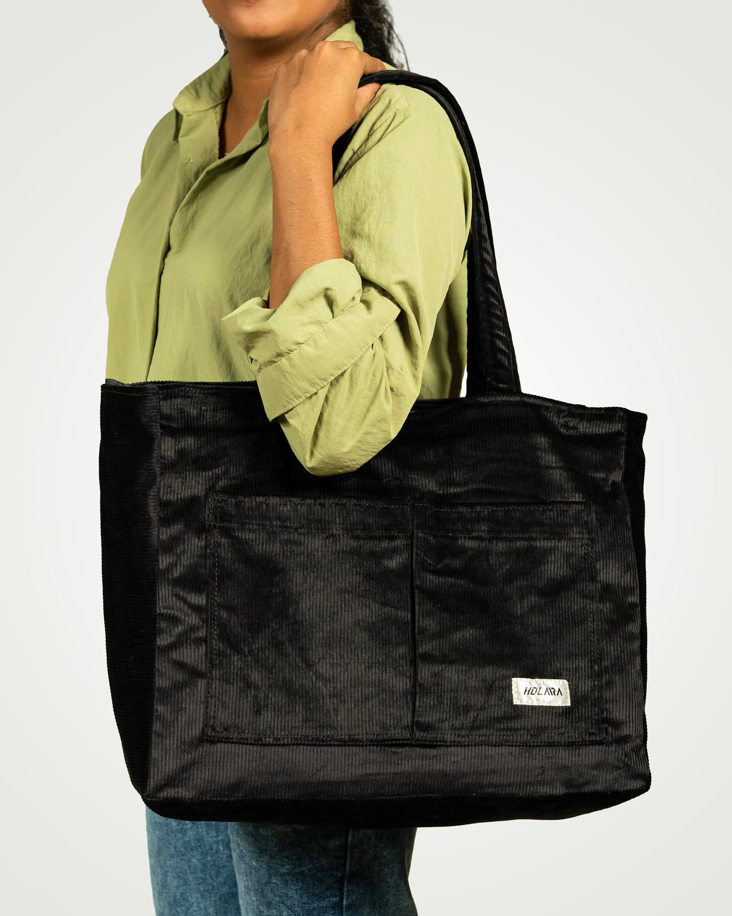 Corduroy Organized Tote Bag - Black