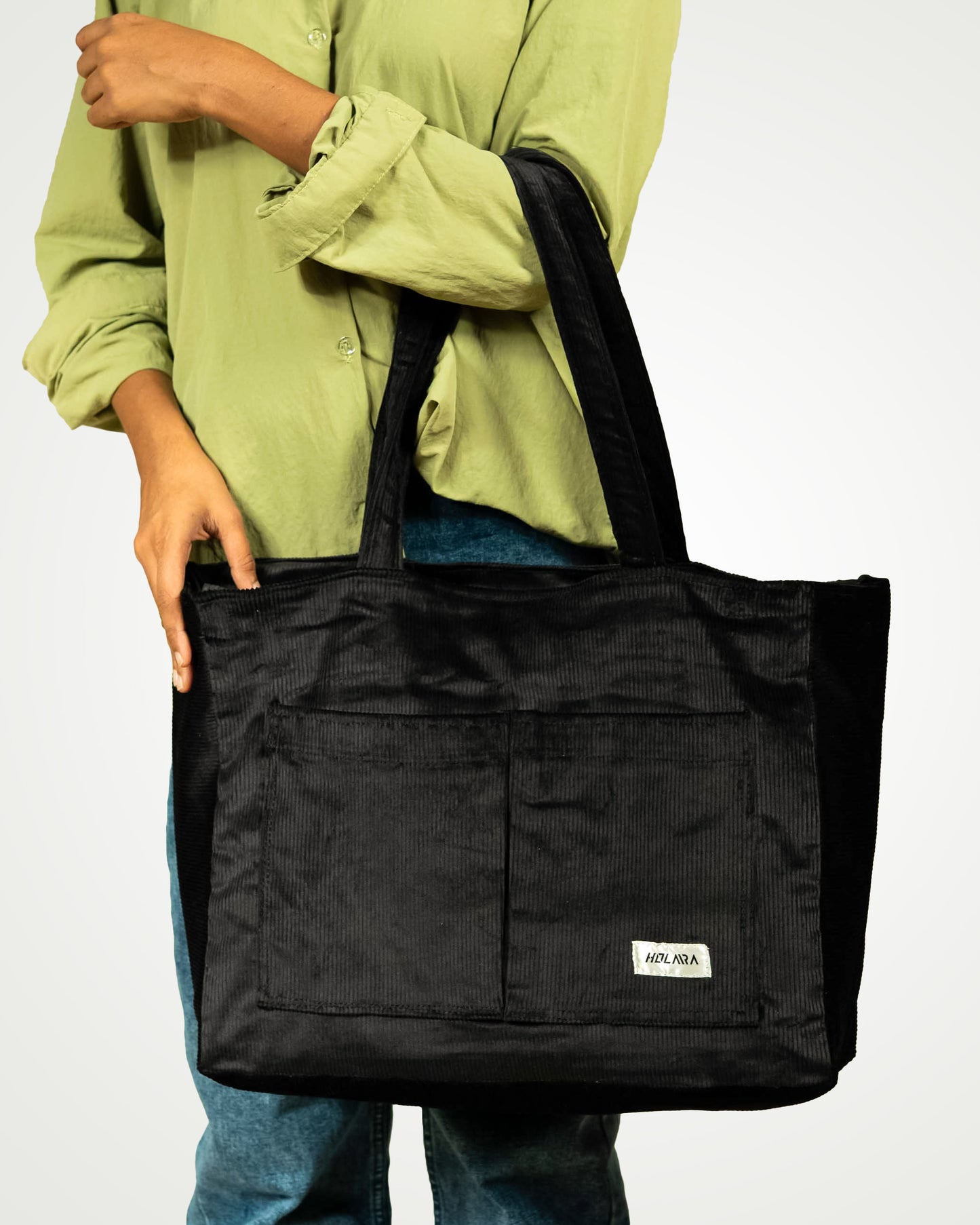 Corduroy Organized Tote Bag - Black