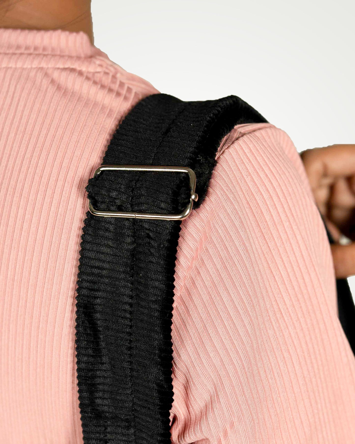 Corduroy Organized Shoulder Bag - Black