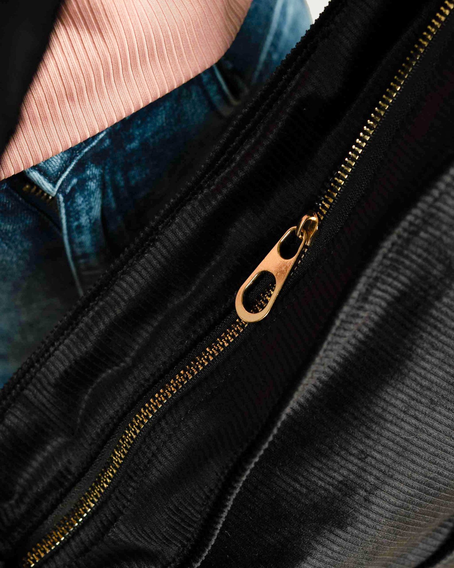Corduroy Organized Shoulder Bag - Black