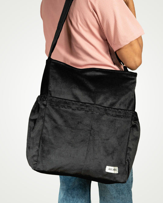 Corduroy Organized Shoulder Bag - Black