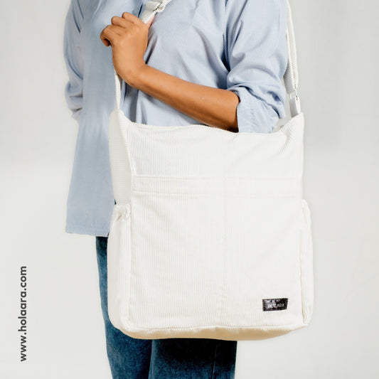 Corduroy Organized Shoulder Bag - White