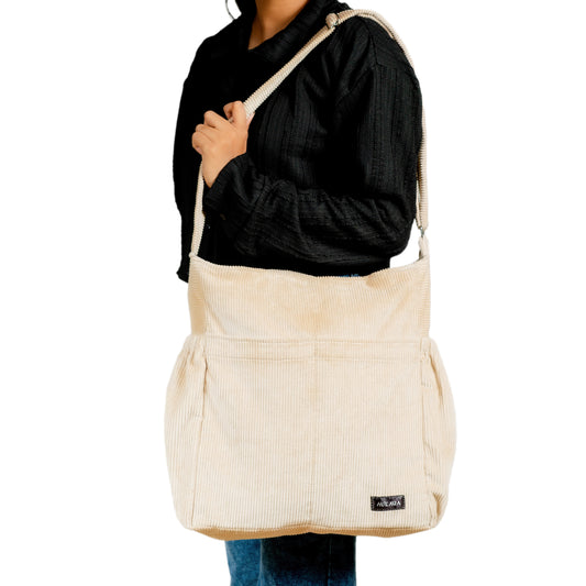 Corduroy Organized Shoulder Bag - Beige