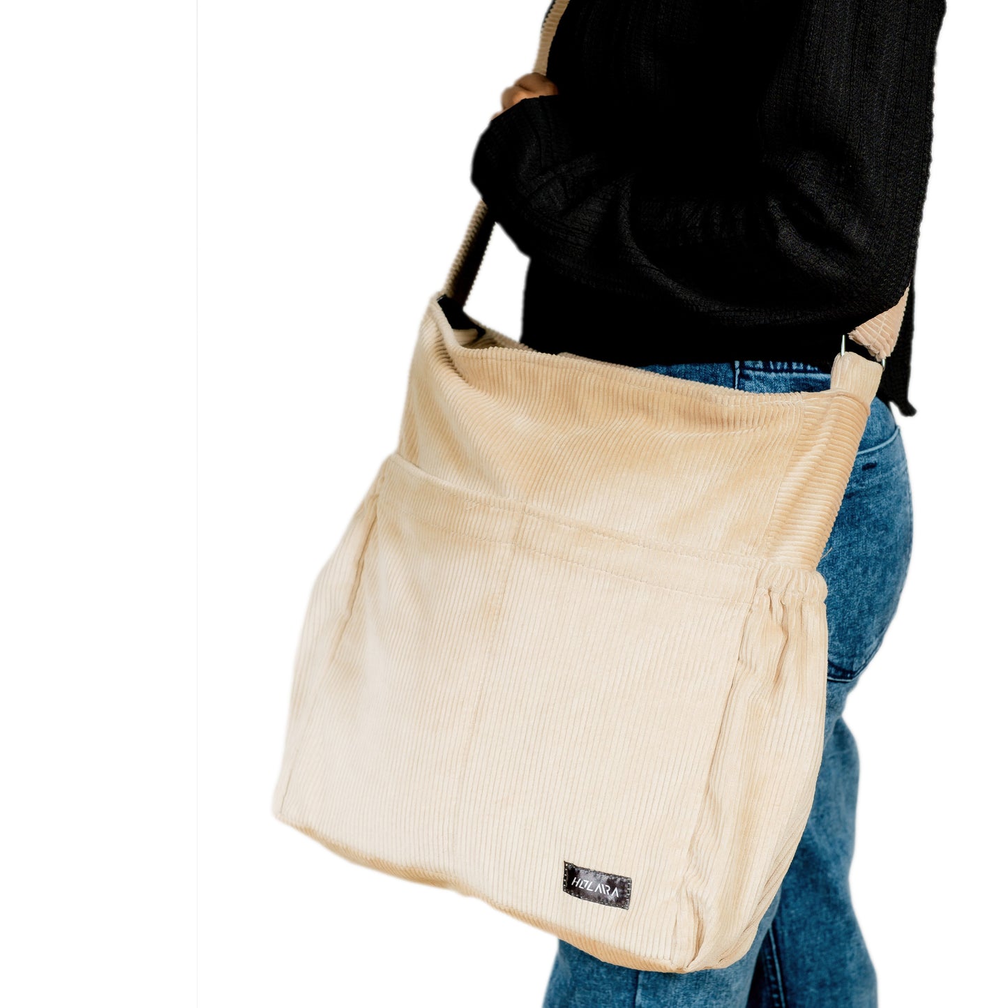 Corduroy Organized Shoulder Bag - Beige