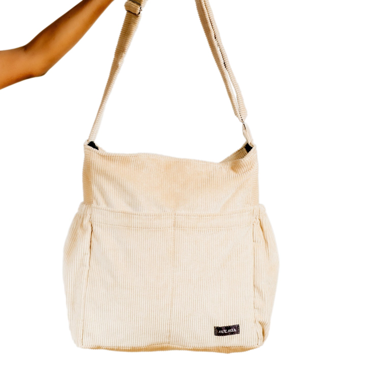 Corduroy Organized Shoulder Bag - Beige