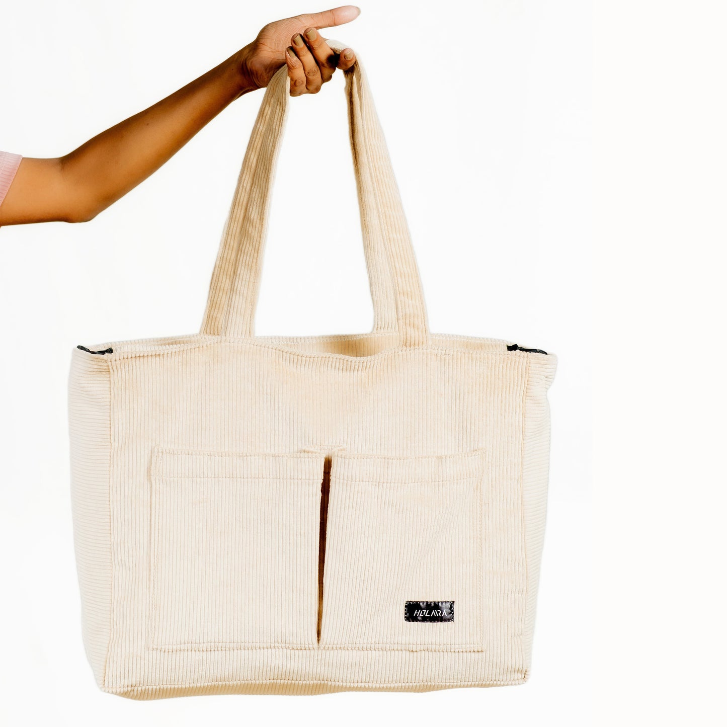 Corduroy Organized Tote Bag - Beige