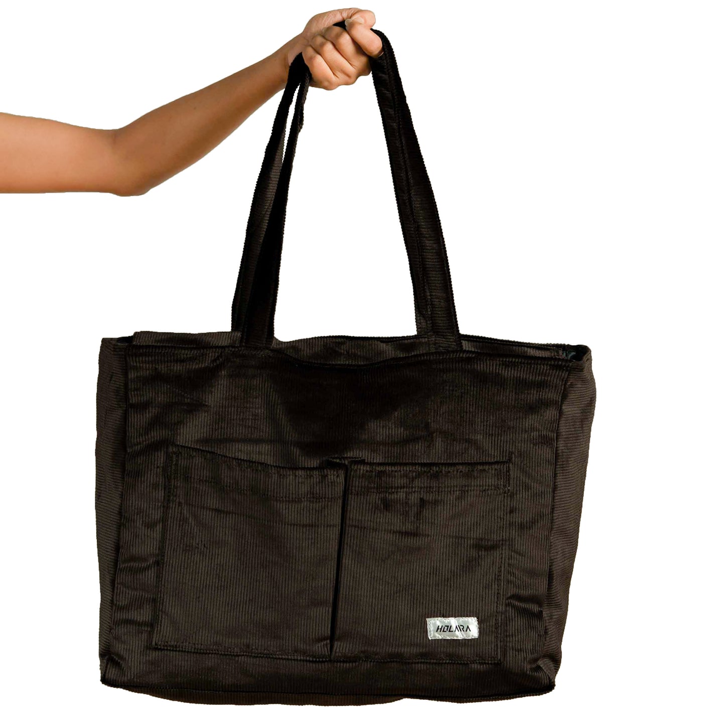 Corduroy Organized Tote Bag - Dark Brown