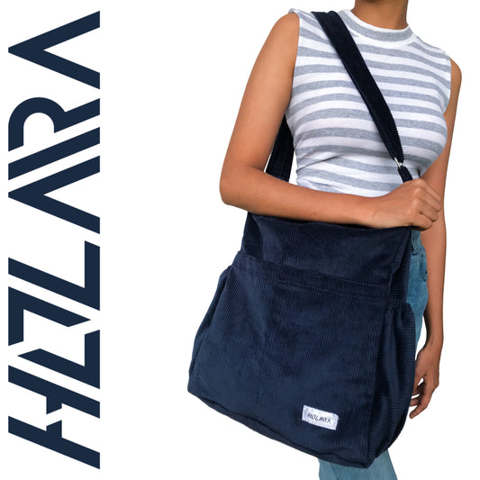 Corduroy Organized Shoulder Bag - Dark Blue