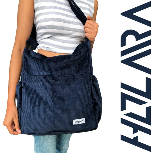 Corduroy Organized Shoulder Bag - Dark Blue