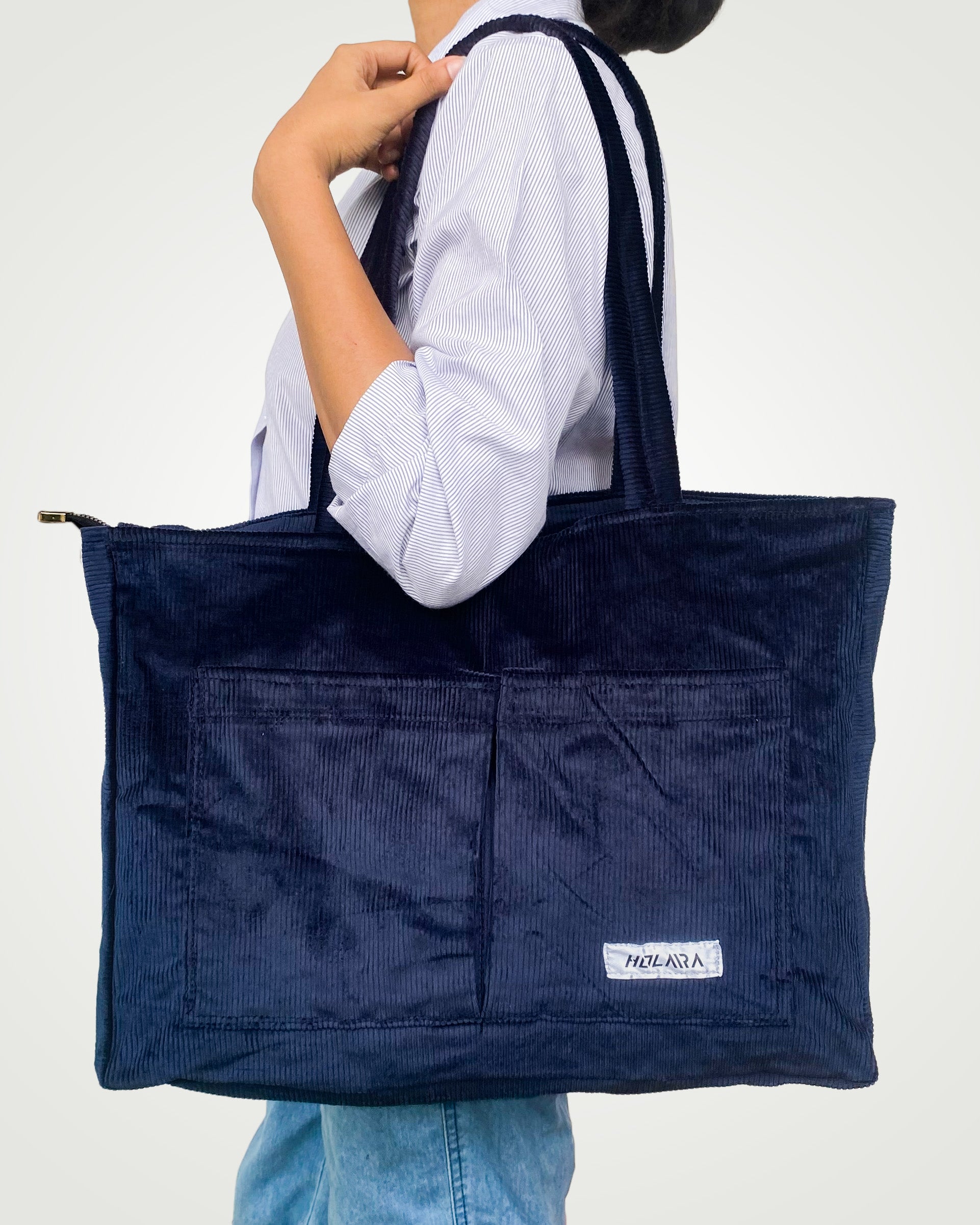 Corduroy Organized Tote Bag - Dark Blue