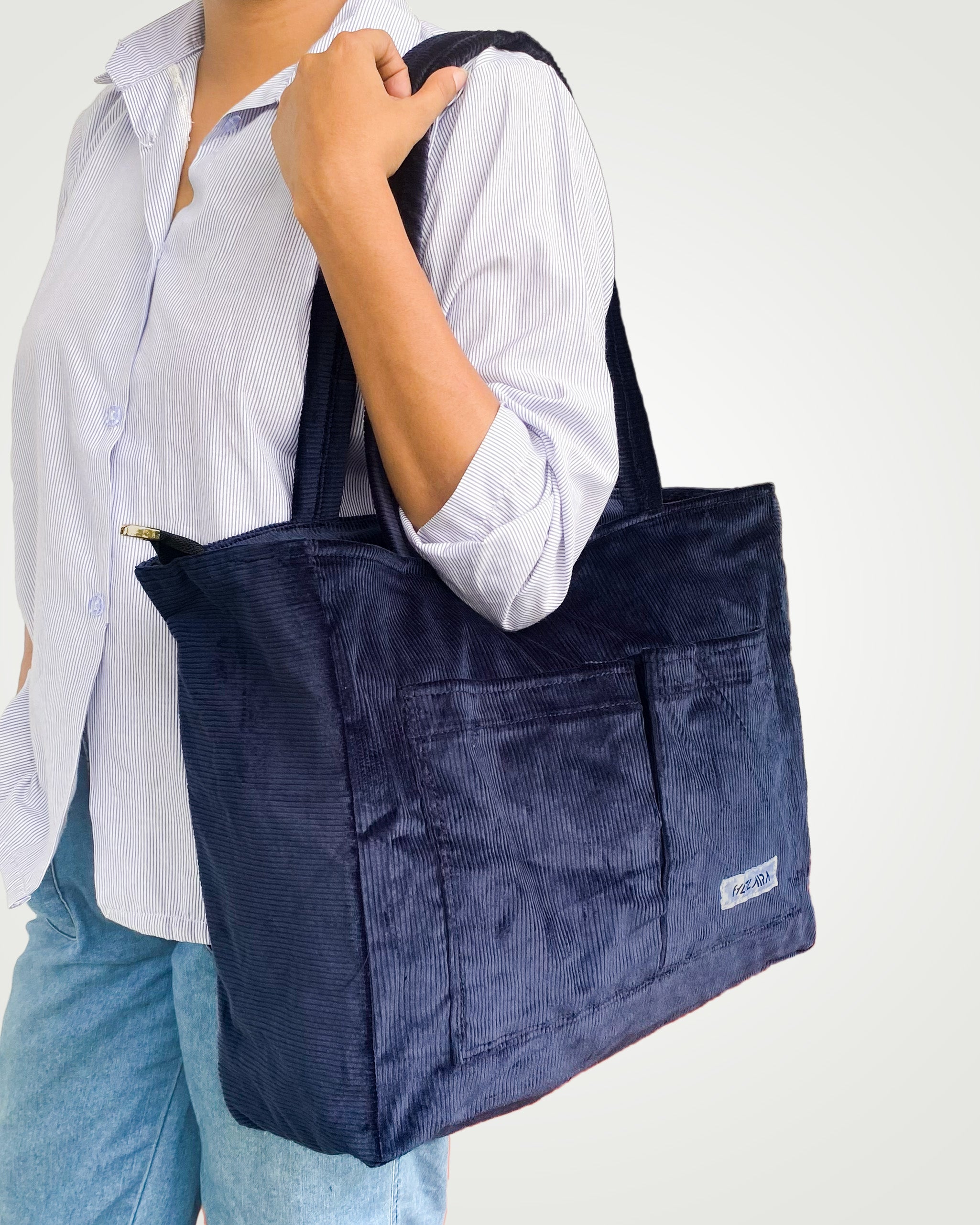 Corduroy Organized Tote Bag - Dark Blue