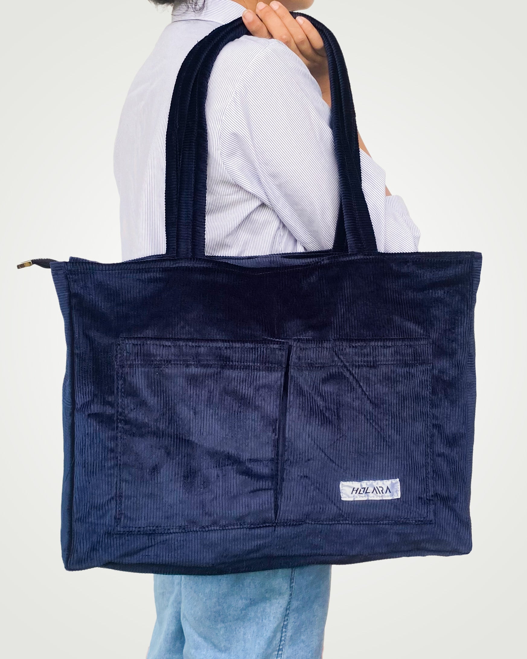 Corduroy Organized Tote Bag - Dark Blue