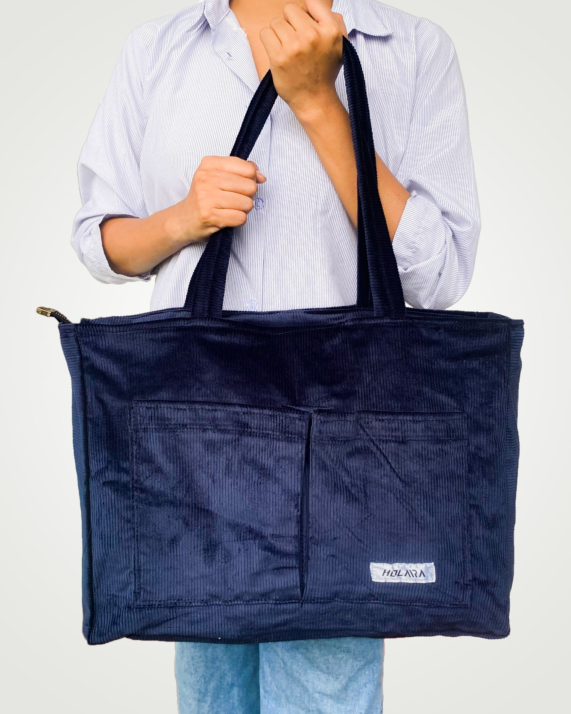 Corduroy Organized Tote Bag - Dark Blue
