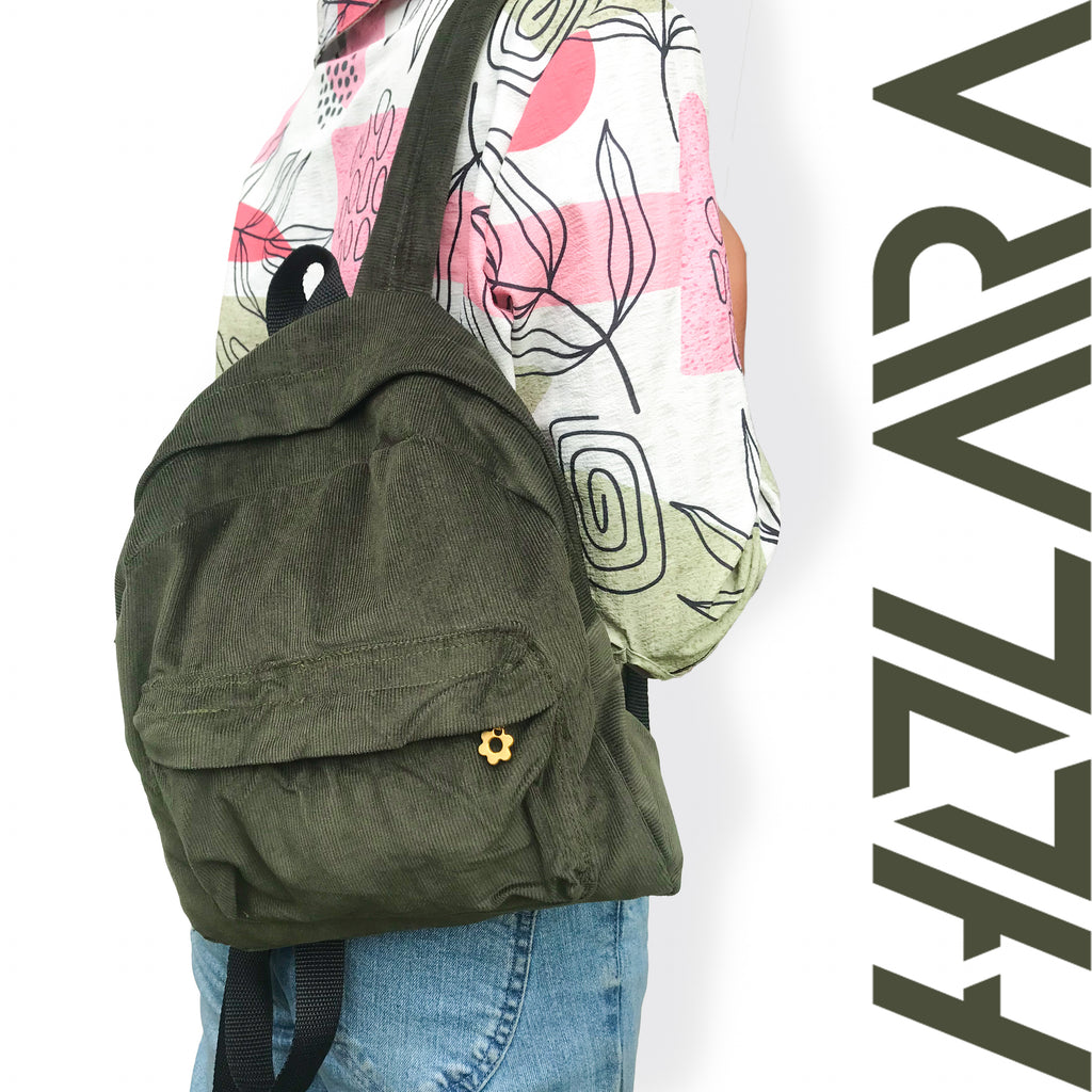 Corduroy Mini Backpack - Army Green