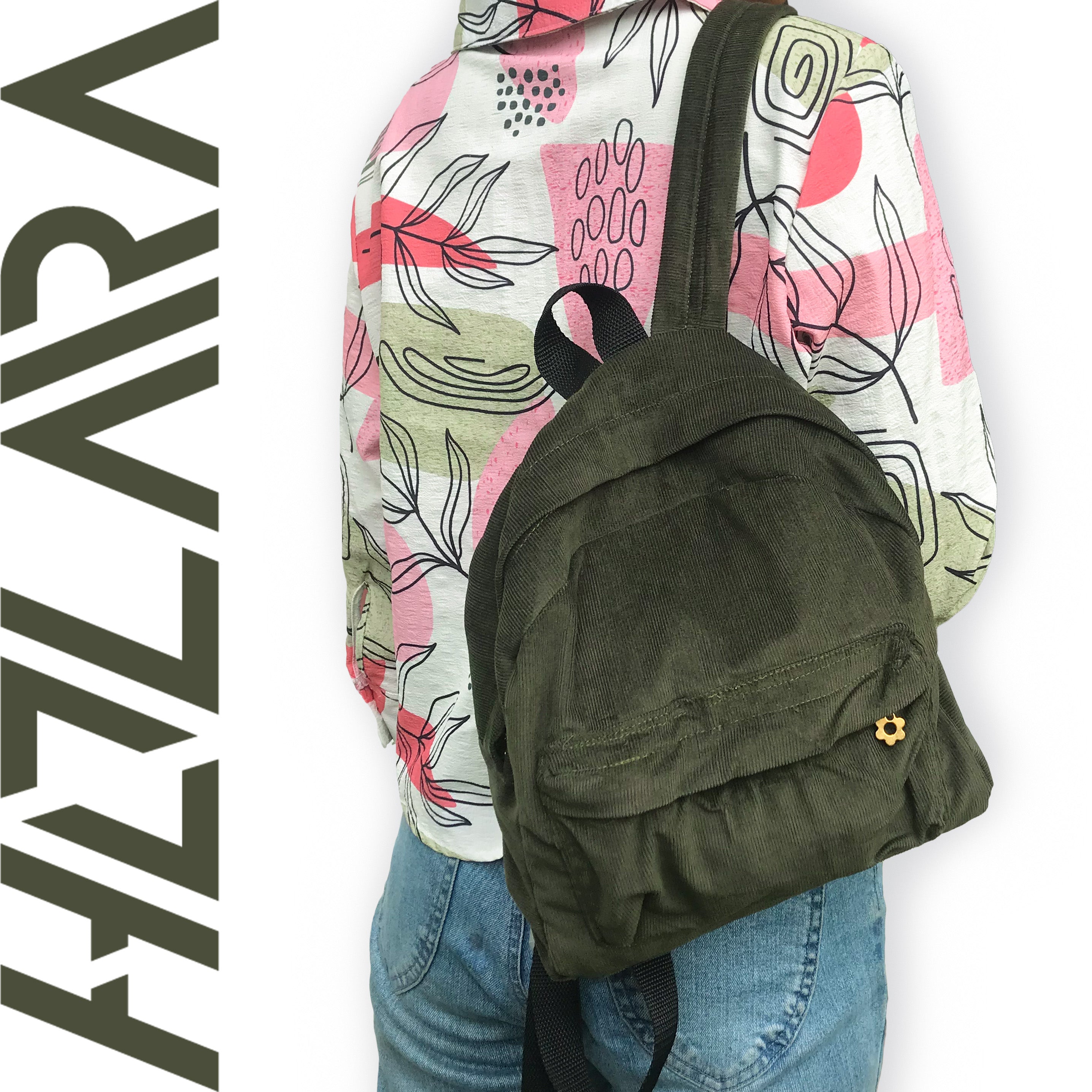 Corduroy Mini Backpack - Army Green