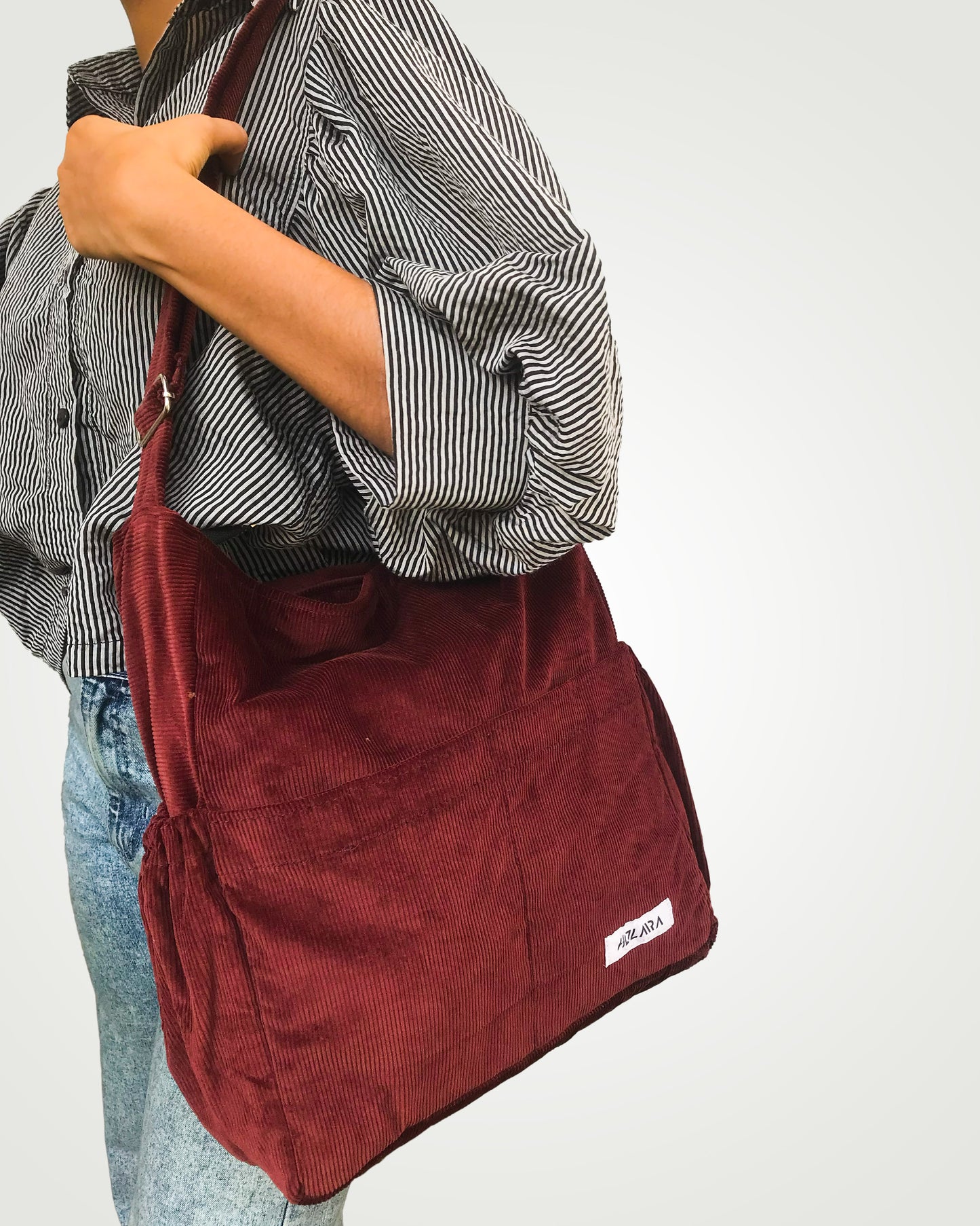 Corduroy Organized Shoulder Bag - Maroon