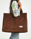 Corduroy Organized Tote Bag - Coffee Brown