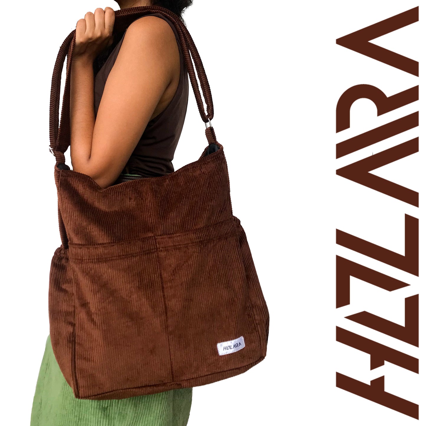 Corduroy Organized Shoulder Bag - Coffee Brown