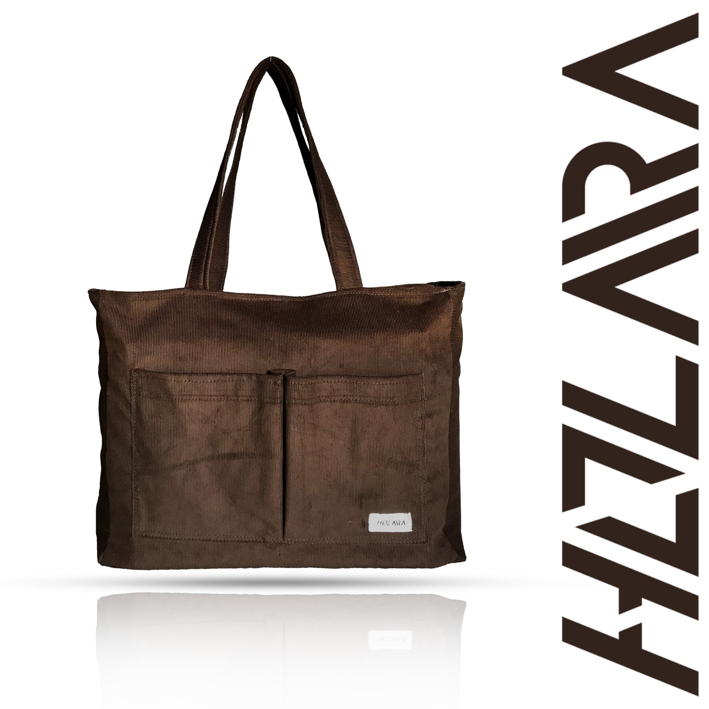 Corduroy Organized Tote Bag - Dark Brown