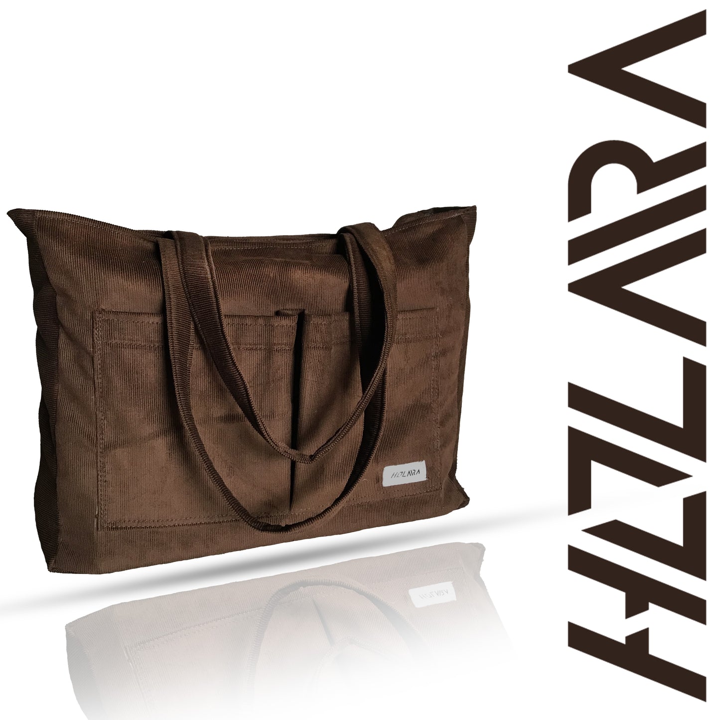 Corduroy Organized Tote Bag - Dark Brown