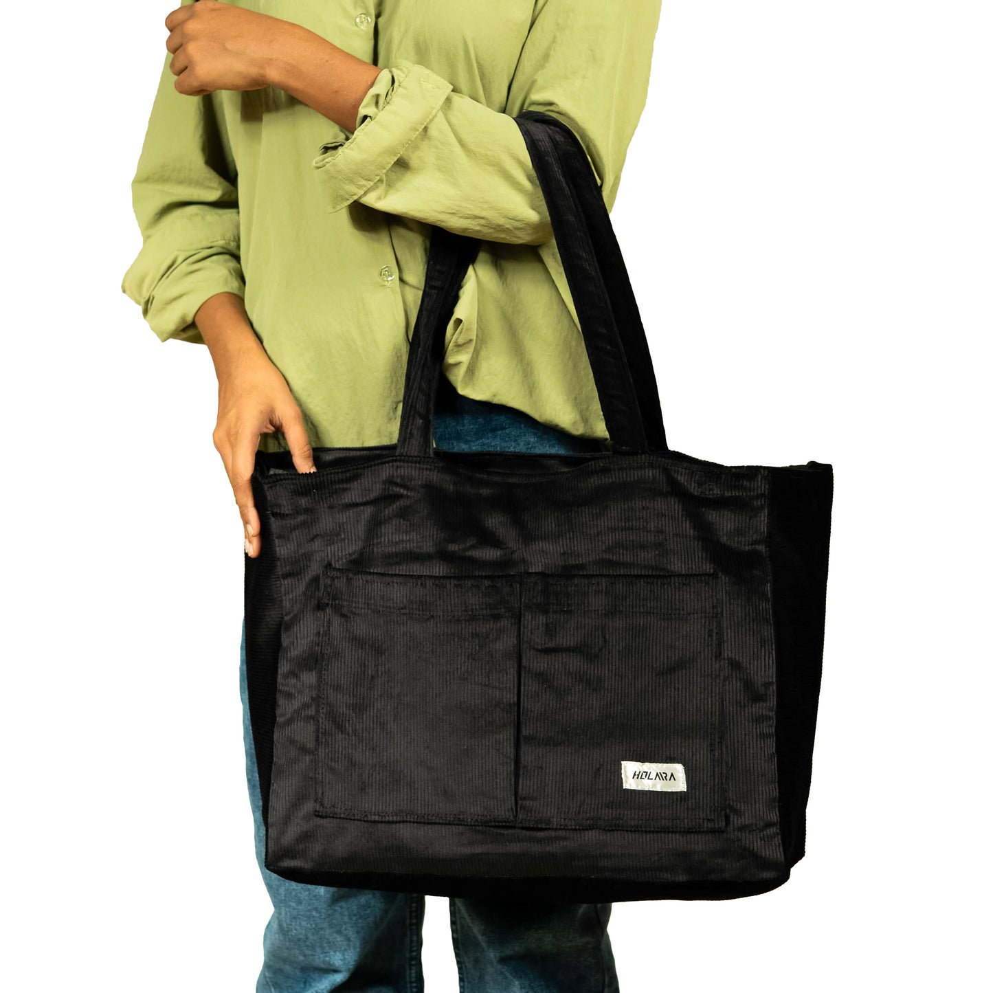 Corduroy Organized Tote Bag - Black