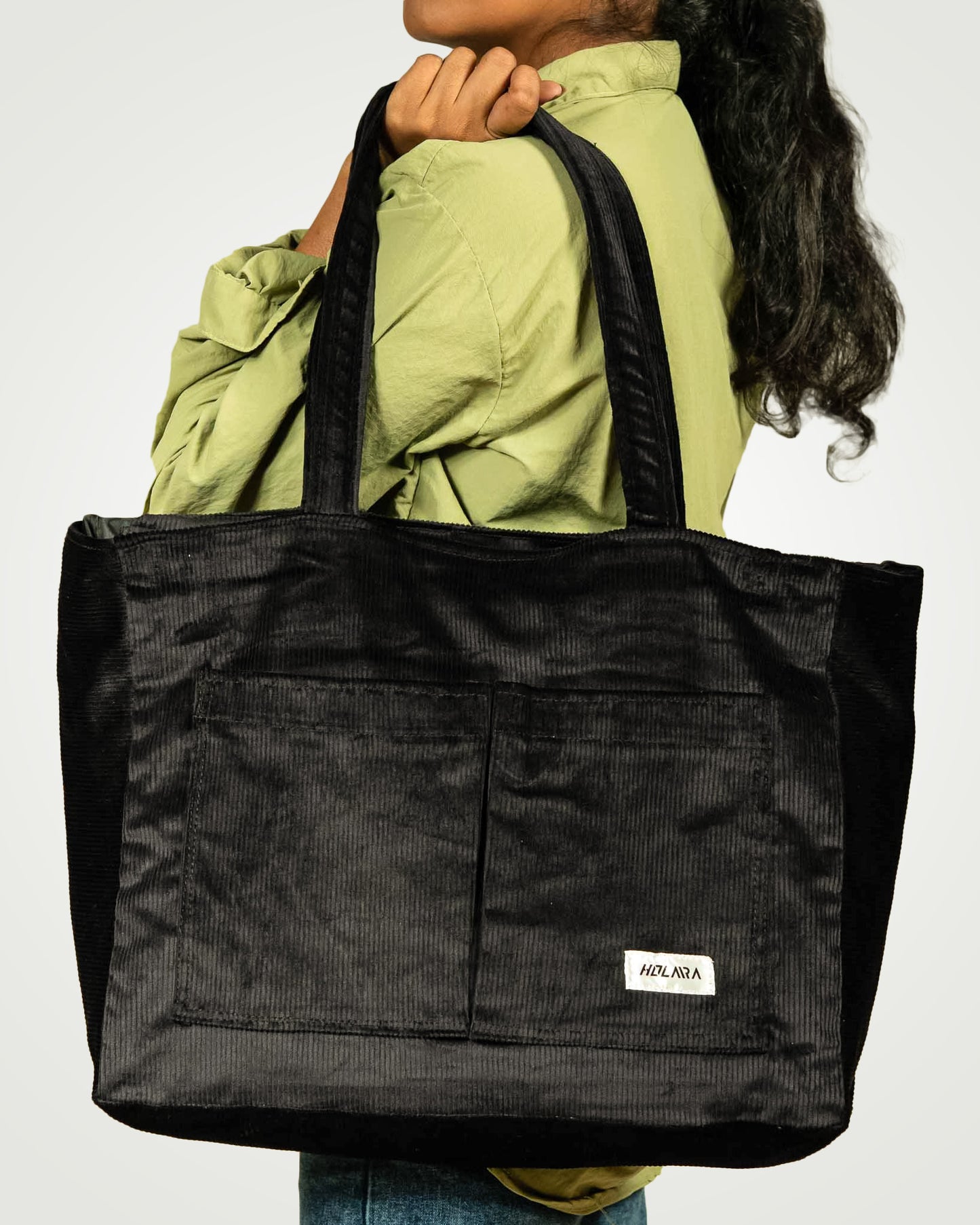 Corduroy Organized Tote Bag - Black
