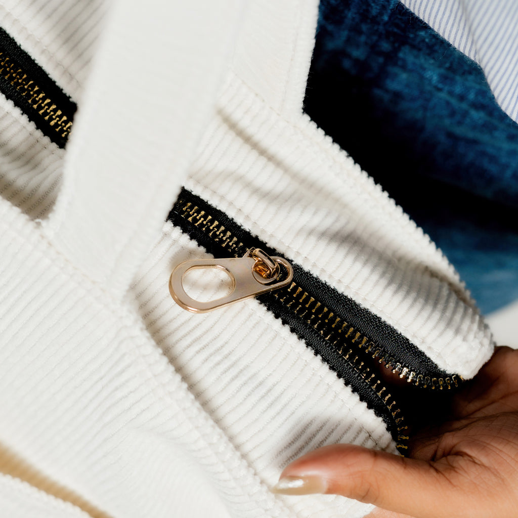 Corduroy Organized Tote Bag - White