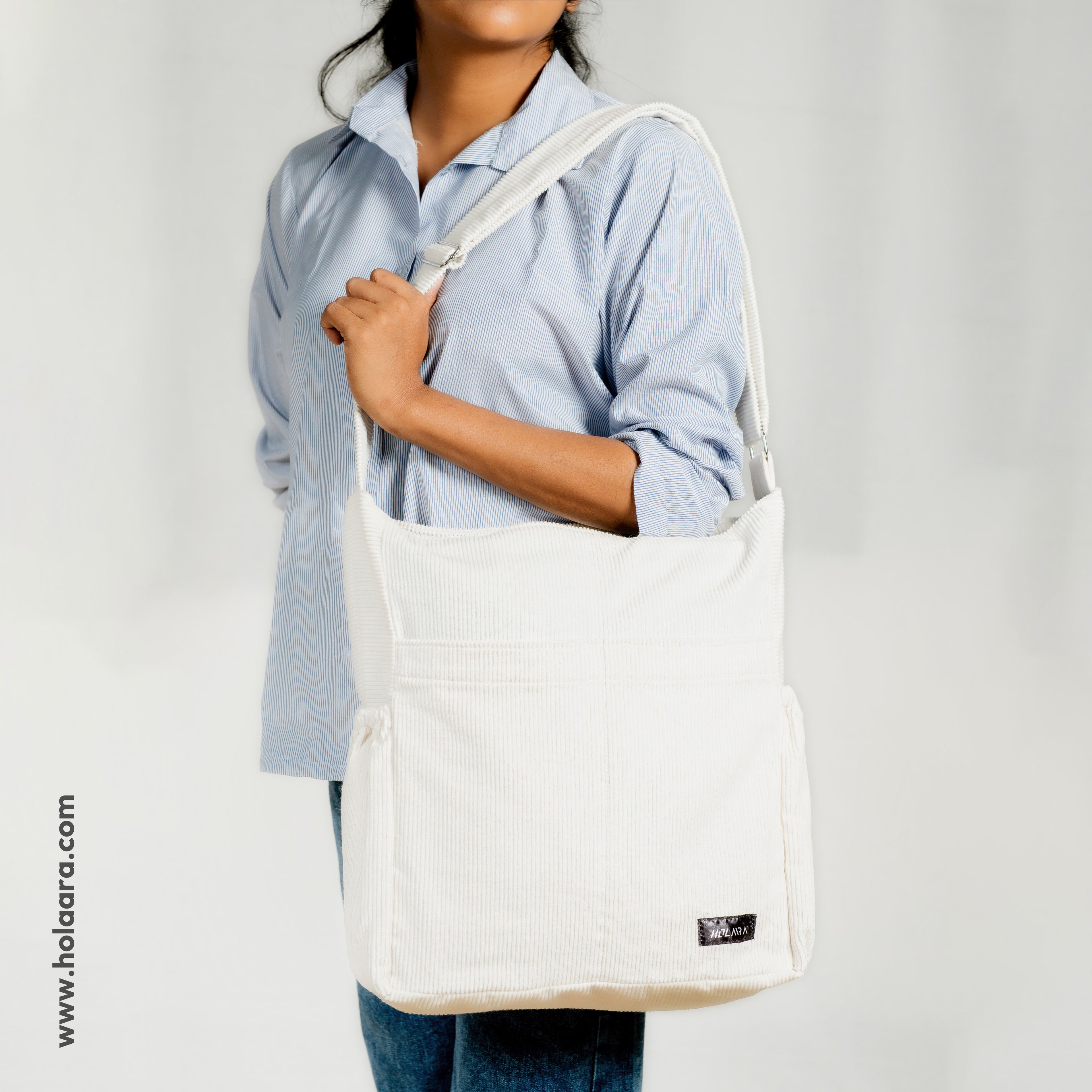 Corduroy Organized Shoulder Bag - White