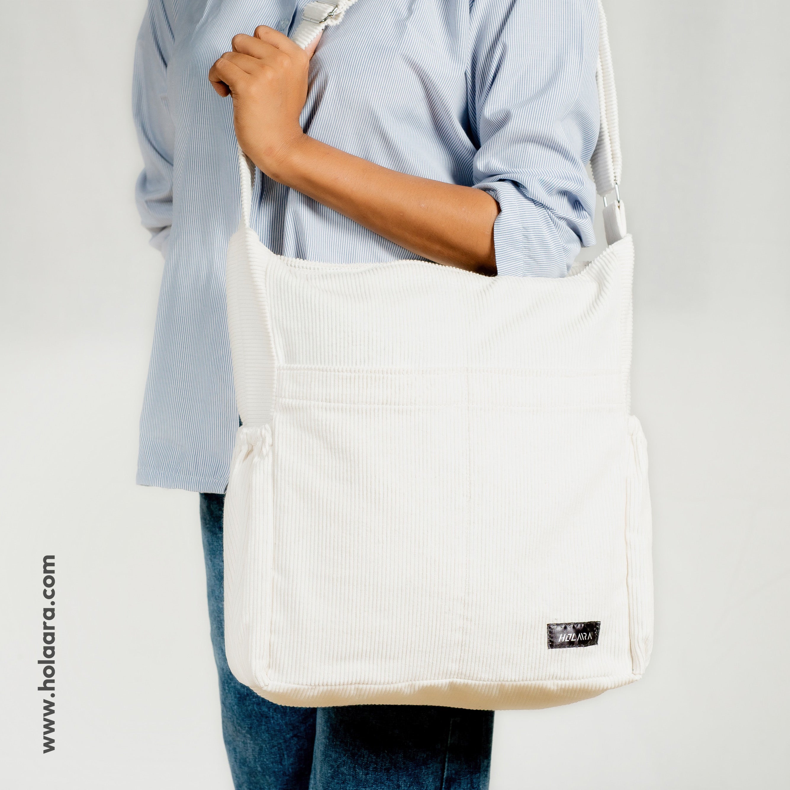Corduroy Organized Shoulder Bag - White