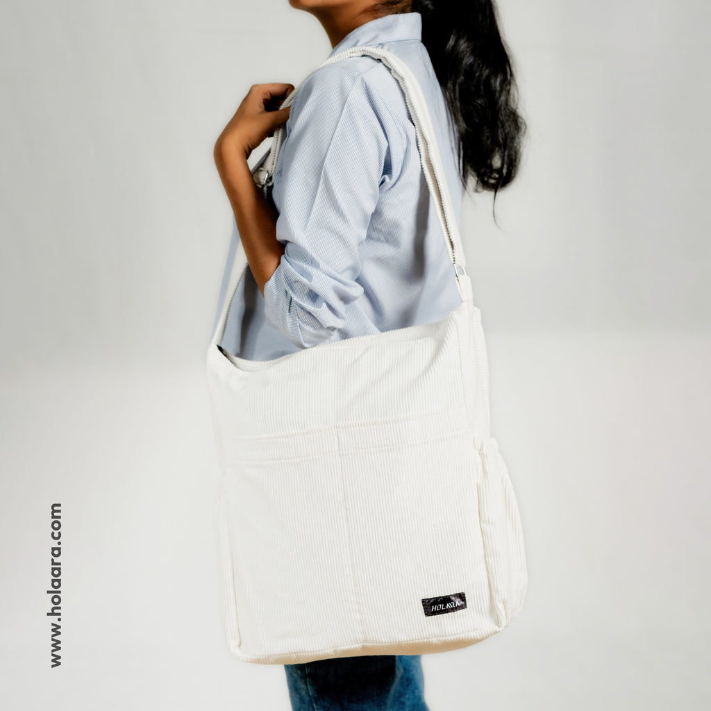 Corduroy Organized Shoulder Bag - White