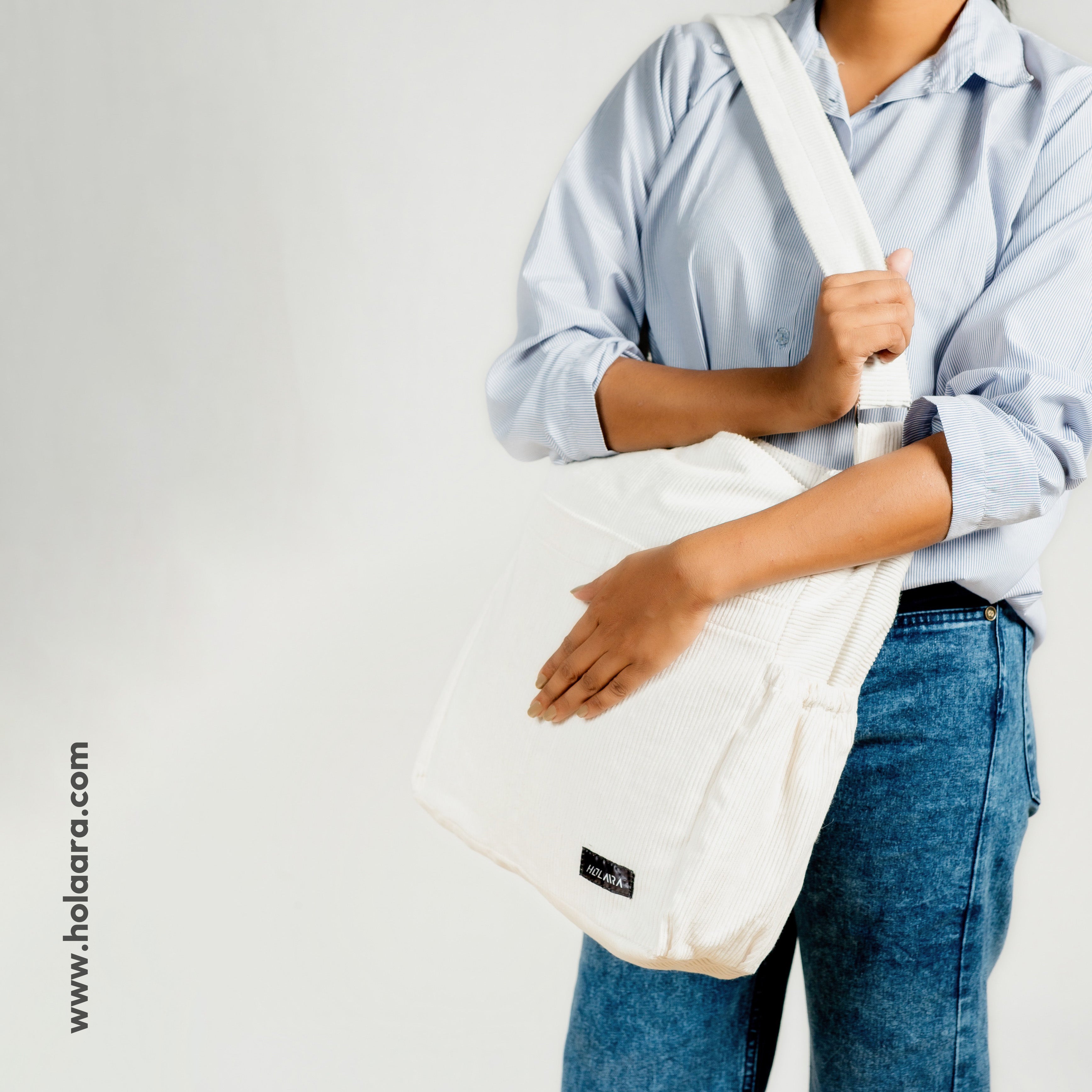 Corduroy Organized Shoulder Bag - White