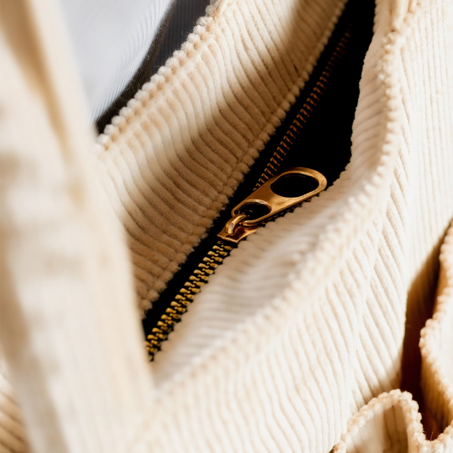 Corduroy Organized Tote Bag - Beige
