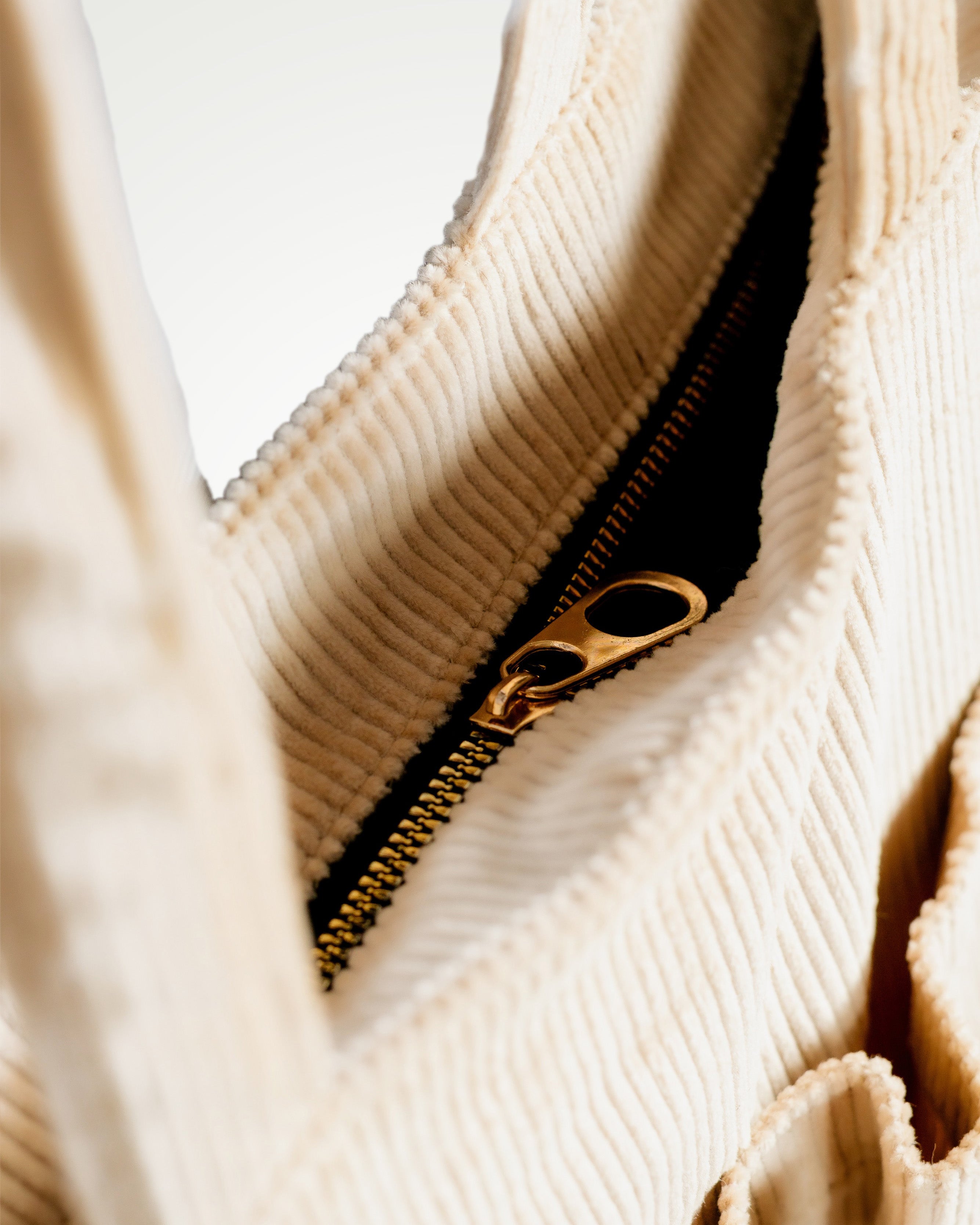 Corduroy Organized Tote Bag - Beige