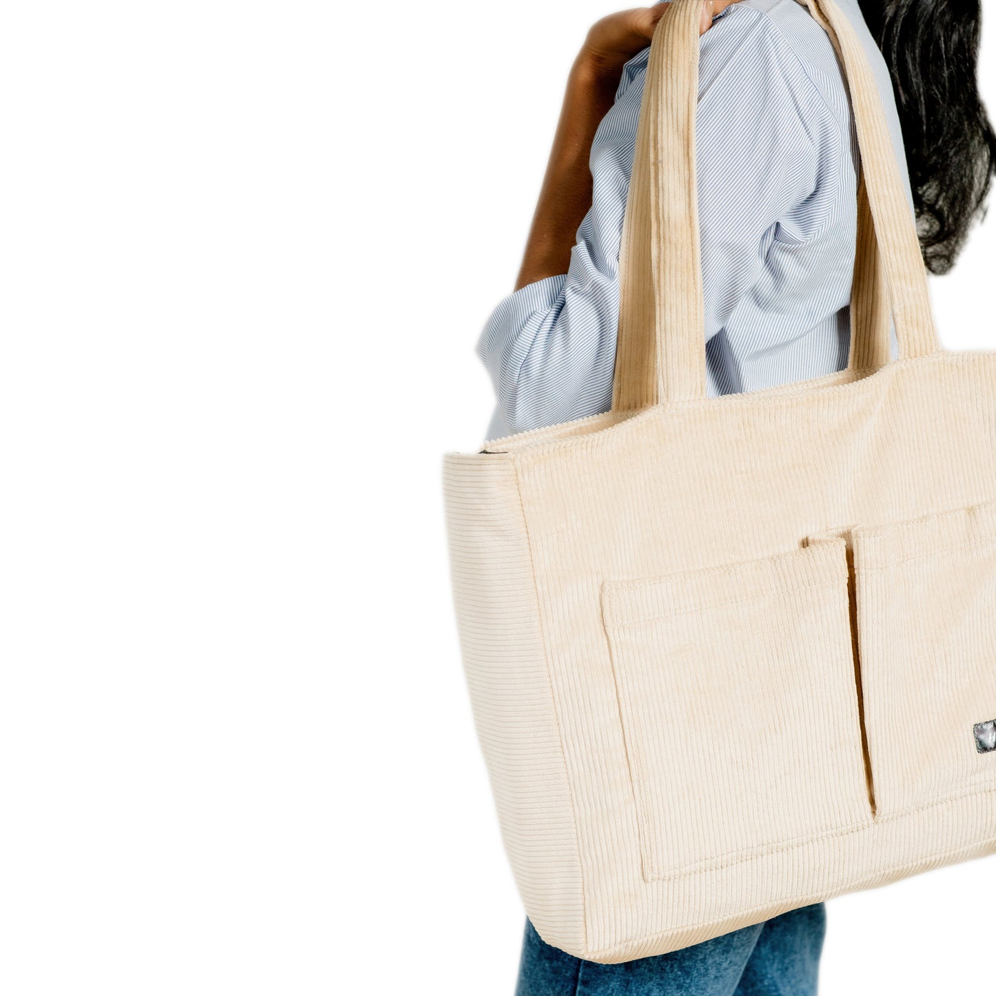 Corduroy Organized Tote Bag - Beige