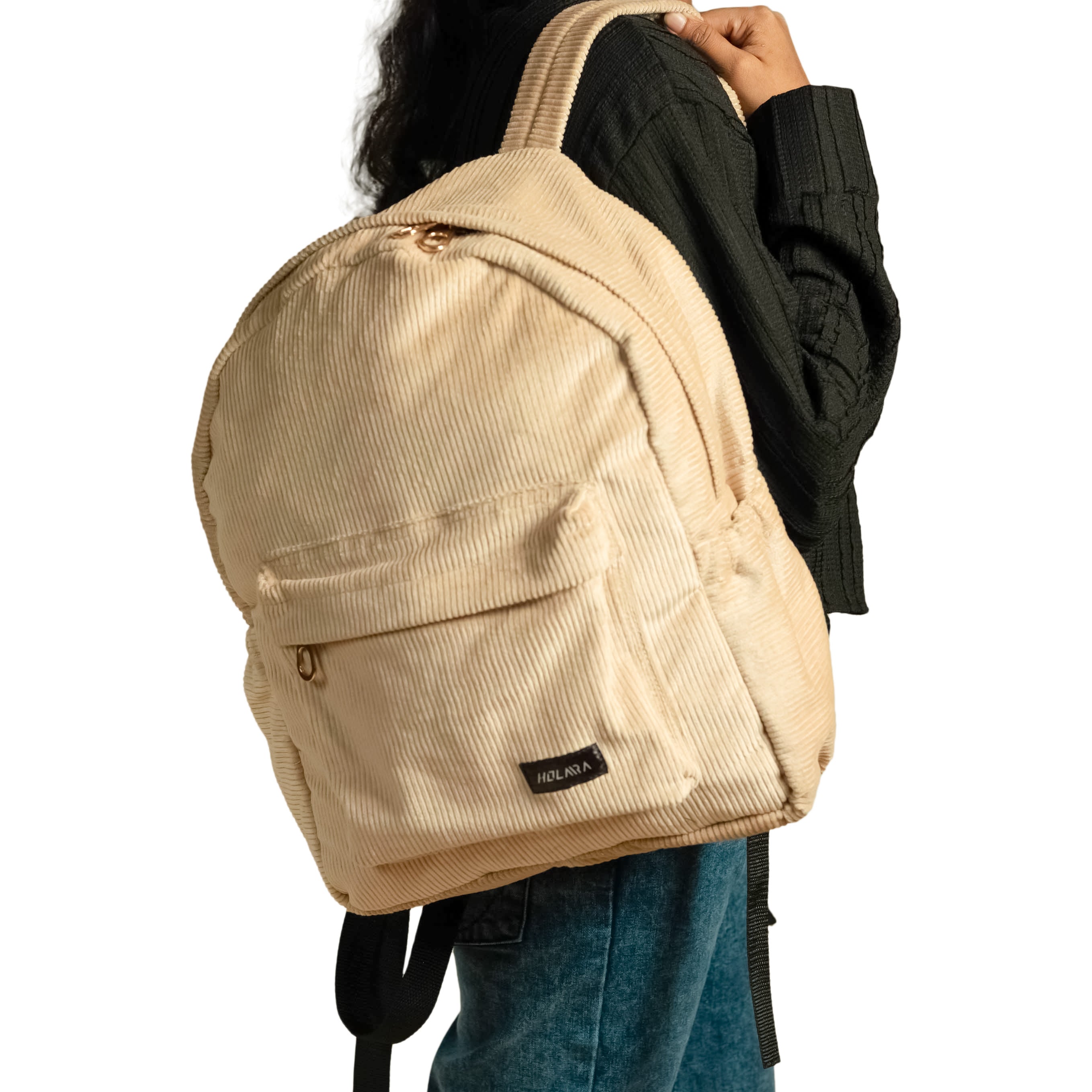Corduroy Organized Backpack - Beige
