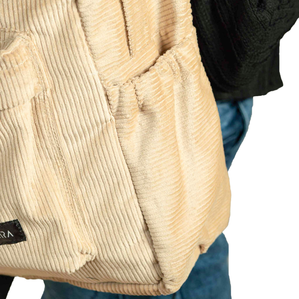 Corduroy Organized Backpack - Beige
