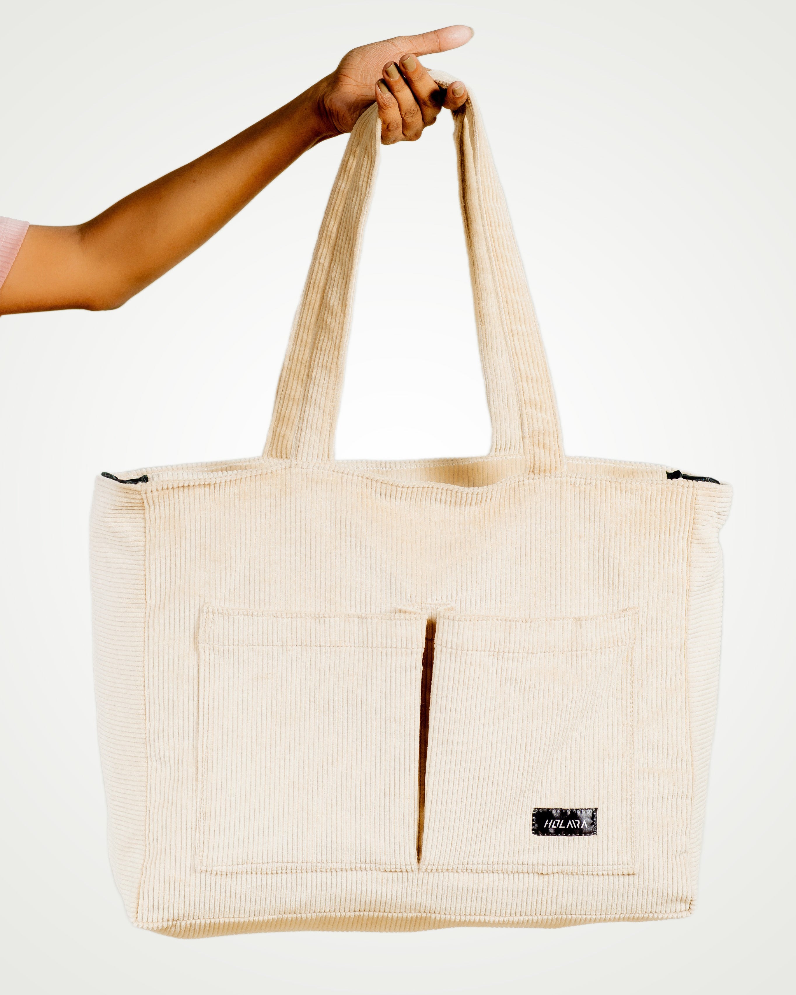 Corduroy Organized Tote Bag - Beige
