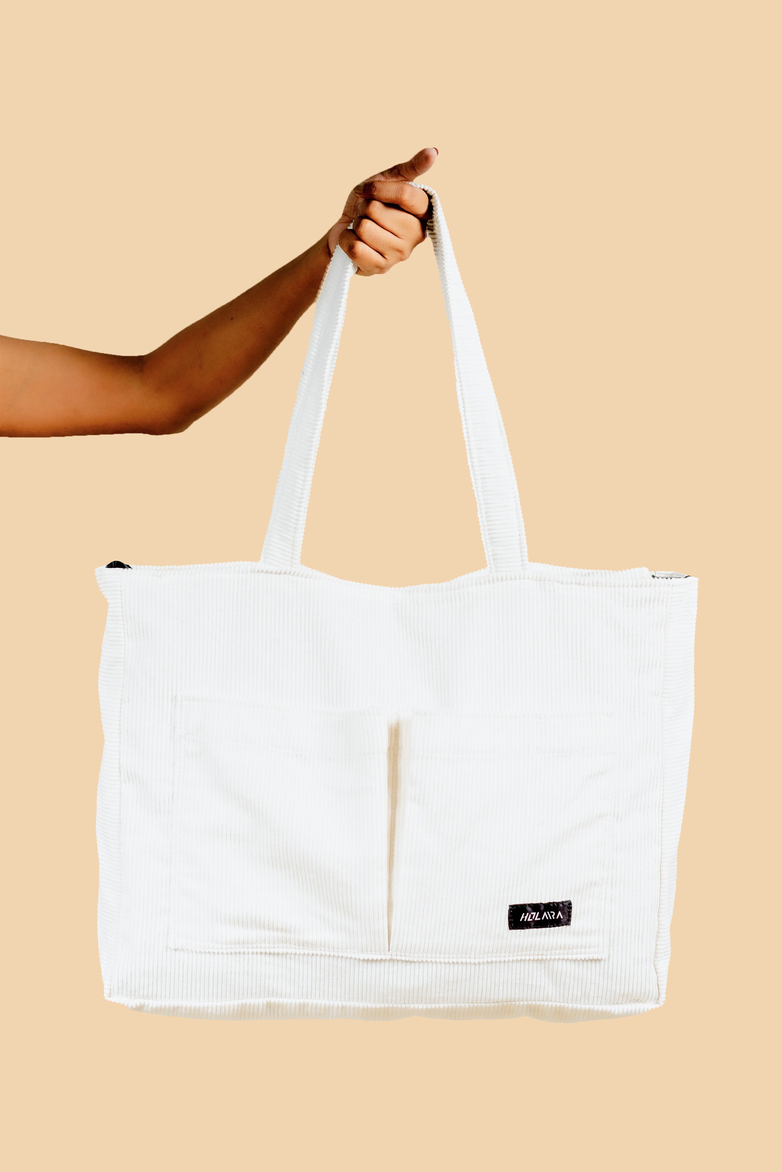 Corduroy Organized Tote Bag - White